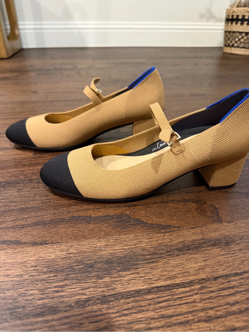 Rothy's Two-Tone Mary Jane Heels in Tan and Black
